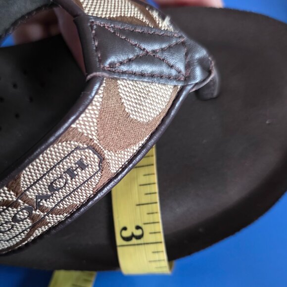 COACH ( 7 ) Women's Signature Platform Wedge Flip Flop Sandals Black/Beige - Picture 8 of 9